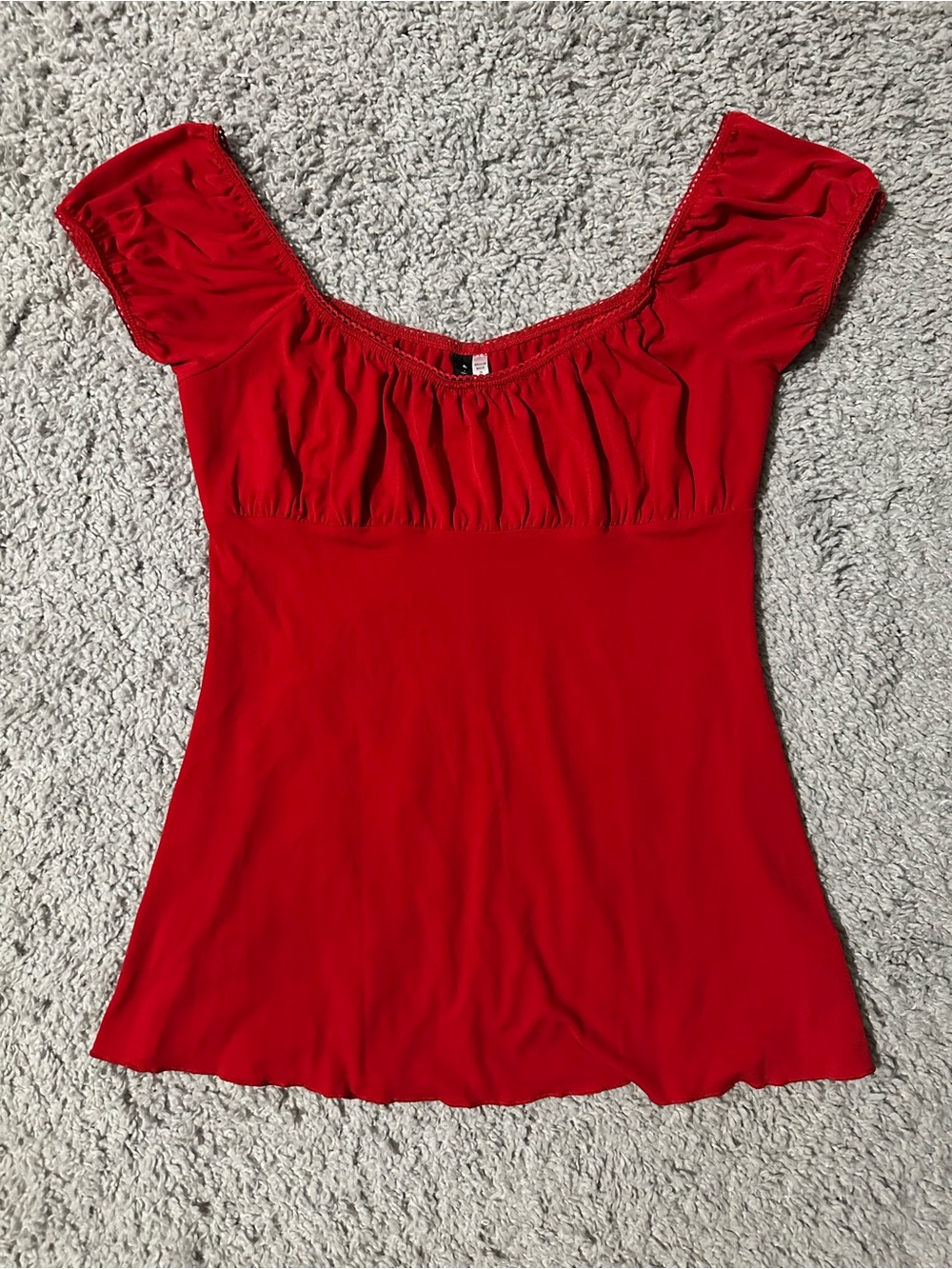 Vintage 2000s/Y2K Heart &Soul Red Scoop-Neck Short Sleeve Baby Doll Blouse